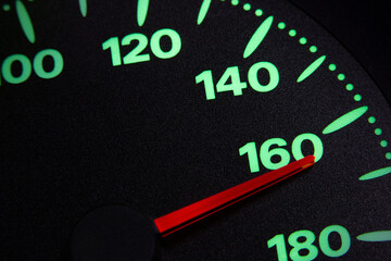 speedometer of a car at 160 km/h very close view
