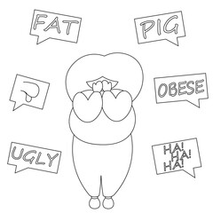 A fat women listens to insults and cries in white and black