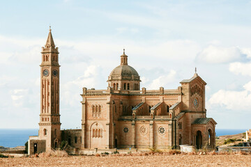 Fototapeta na wymiar Landscape with Ta' Pinu church. Gozo island, Malta. 