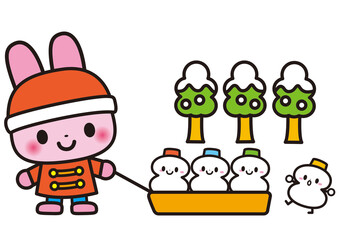 うさぎと雪だるま