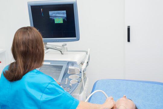 Medical ultrasound scanner close-up. Doctor makes ultrasound diagnosis