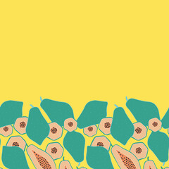 Green and yellow papaya repeat seamless border. 