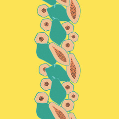 Pop papaya repeat seamless border. Yellow background