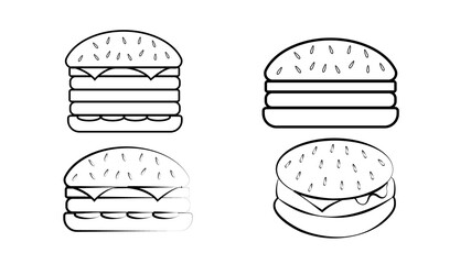 Burger icons set. Outline set of burger vector icons for web design isolated on white background