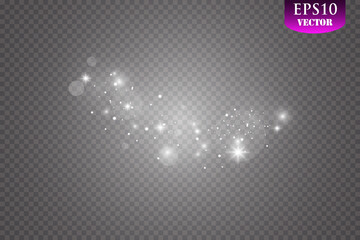 Glow effect. Vector illustration. Christmas dust flash. Snow is falling. Snowflakes.