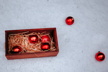 red fir balls in the snow
