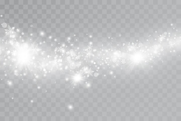 Glow effect. Vector illustration. Christmas dust flash. Snow is falling. Snowflakes.