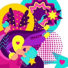 Memphis trend in the form of anthropomorphic people and geometric shapes. The concept of lovers inspired by happiness in the style of street art. perfect for print, prints, backgrounds, flyers