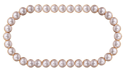 Golden frame with pearls for paintings, mirrors or photo isolated on white background. Design element with clipping path