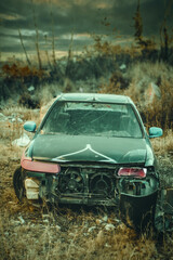 Obraz na płótnie Canvas Broken Car In Post Apocalyptic City