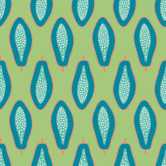 Green and blue papaya repeat seamless pattern. Green background