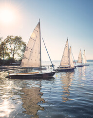 Sailboats on lake Balaton in sunset