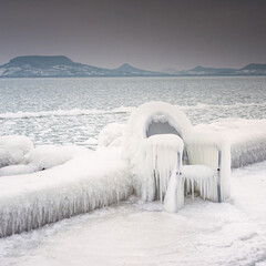Frozen lake Balaton in winter