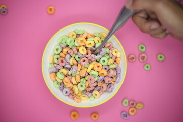 Cereal con leche para el desayuno - obrazy, fototapety, plakaty