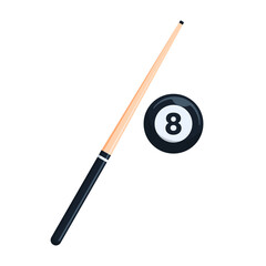 Vector illustration of billiard with ball and stick. white background