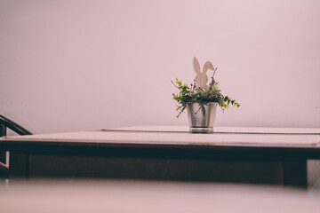 Empty Restaurant Table with Easter Decorations