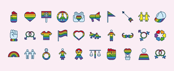 bundle of thirty lgtbi genders flat style set icons