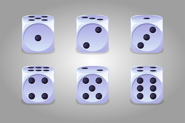 Vector collection of isolated game white dice.