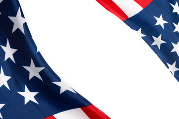 American flag as a background. Top view.