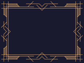 Art deco frame. Vintage linear border. Design a template for invitations, leaflets and greeting cards. Geometric golden frame. The style of the 1920s - 1930s. Vector illustration