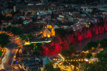 View of the center of Tbilisi in the evening, Georgia