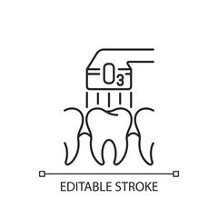 Ozone dentistry linear icon. Using ozone for professional dental treatment. Professional dental care. Instruments for dental treatment. Stomatology. Vector isolated outline drawing. Editable stroke