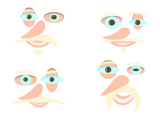 Contemporary portrait. Set of faces with expressive emotions in a modern style. Male avatars isolated on white background. Vector illustration