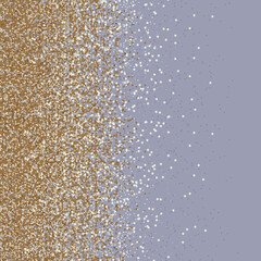 Scattered gold sequins on a light blue background. Abstract glitter texture