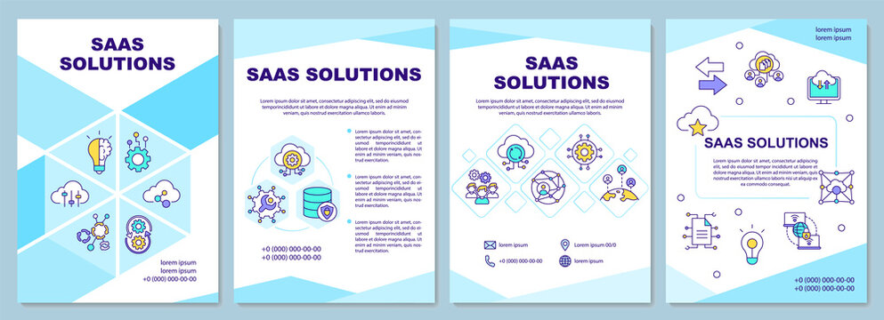 SaaS solutions brochure template. Delievering of software services. Flyer, booklet, leaflet print, cover design with linear icons. Vector layouts for magazines, annual reports, advertising posters