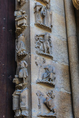 Facade details of Reims Notre-Dame cathedral: Notre-Dame de Reims Cathedral (Our Lady of Reims, 1275) is Roman Catholic Church in Reims. Champagne-ardenne, France.