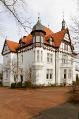 Fototapeta na wymiar Villa Stahmer, built in 1900 in the half-timbering style serves the city of Georgsmarienhuette as a museum today, Lower Saxony, Germany