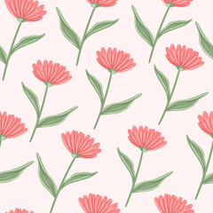 Flower vector seamless pattern. Hand drawn spring background