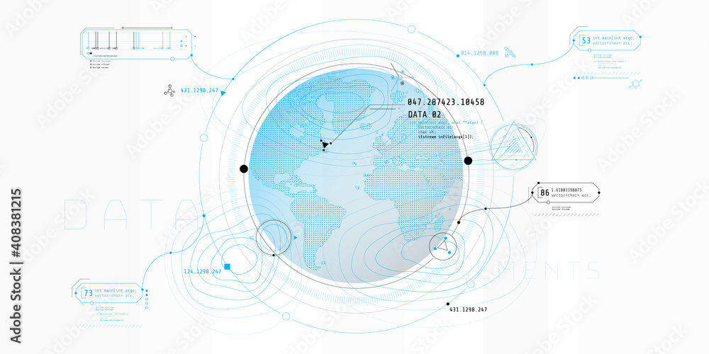 Poster design of a futuristic software interface for planetary search.