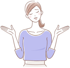 両手を広げてあきらめ顔の女性