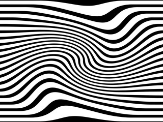 Pattern with optical illusion. wavy lines . Optical art, opart striped. Black and white design background. Modern waves, geometric line stripes. Vector EPS 10