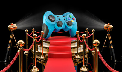 Podium with gamepad, 3D rendering