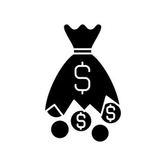 Losing black glyph icon. Money-losing in betting. Filing for bankruptcy. Gambling addiction. Defeating in game and contest. Silhouette symbol on white space. Vector isolated illustration