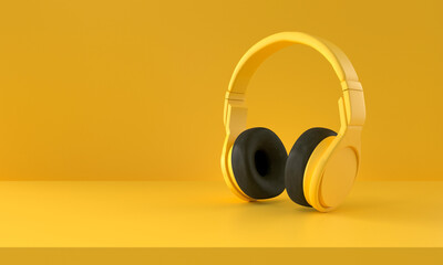 Naklejka premium Yellow Headphones on yellow Background. Minimalism concept.