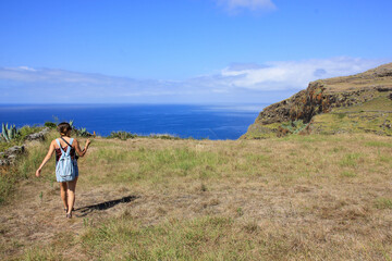 Naklejka na ściany i meble One person, solo travel, traveling, Azores, Santa Maria island.