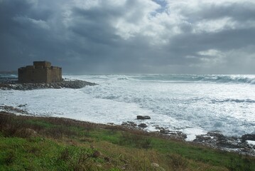 Storm clouds on the coast of Paphos Fortress - Cyprus 