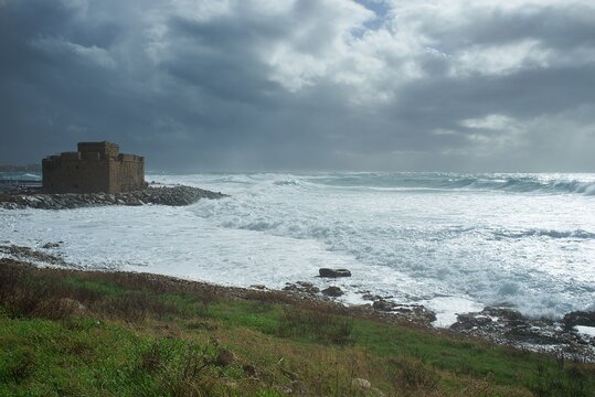 Storm clouds on the coast of Paphos Fortress - Cyprus 