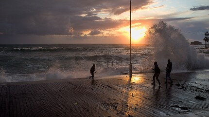 Storm clouds with waves on the coast of southern Cyprus 