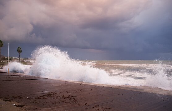 Storm clouds with waves on the coast of southern Cyprus 