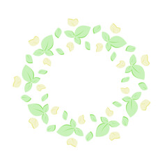 Wreath of leaves. Round frame with leaves, decorative design element.
