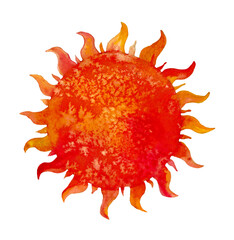 Watercolor handdrawn sun symbol on white background. Sun silhouette in retro style isolated. Astrology background. Solar illustration. Design for textile, covers, packaging, decor, wallpaper.