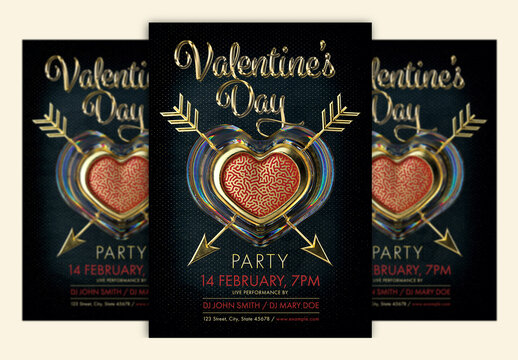 Valentine&rsquo;S Day Party Poster Layout with 3D Heart Element