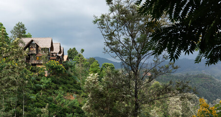 Fototapeta na wymiar Exclusive and beautiful resort near Ella, Sri Lanka. Scenic views to green mountains
