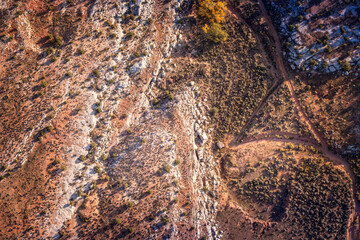 Triangle in the sand. Aerial view on the geological structures around the Arches National Park