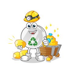 recycle sign miner with gold character. cartoon mascot vector