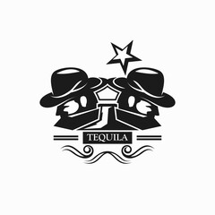 People man with tequila bottle concept logo. You can replace the sentence TEQUILA, on the logo according to your wishes.